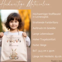Personalisierter Osterbeutel mit Osterhasen für Kinder, Kinderbeutel zu Ostern