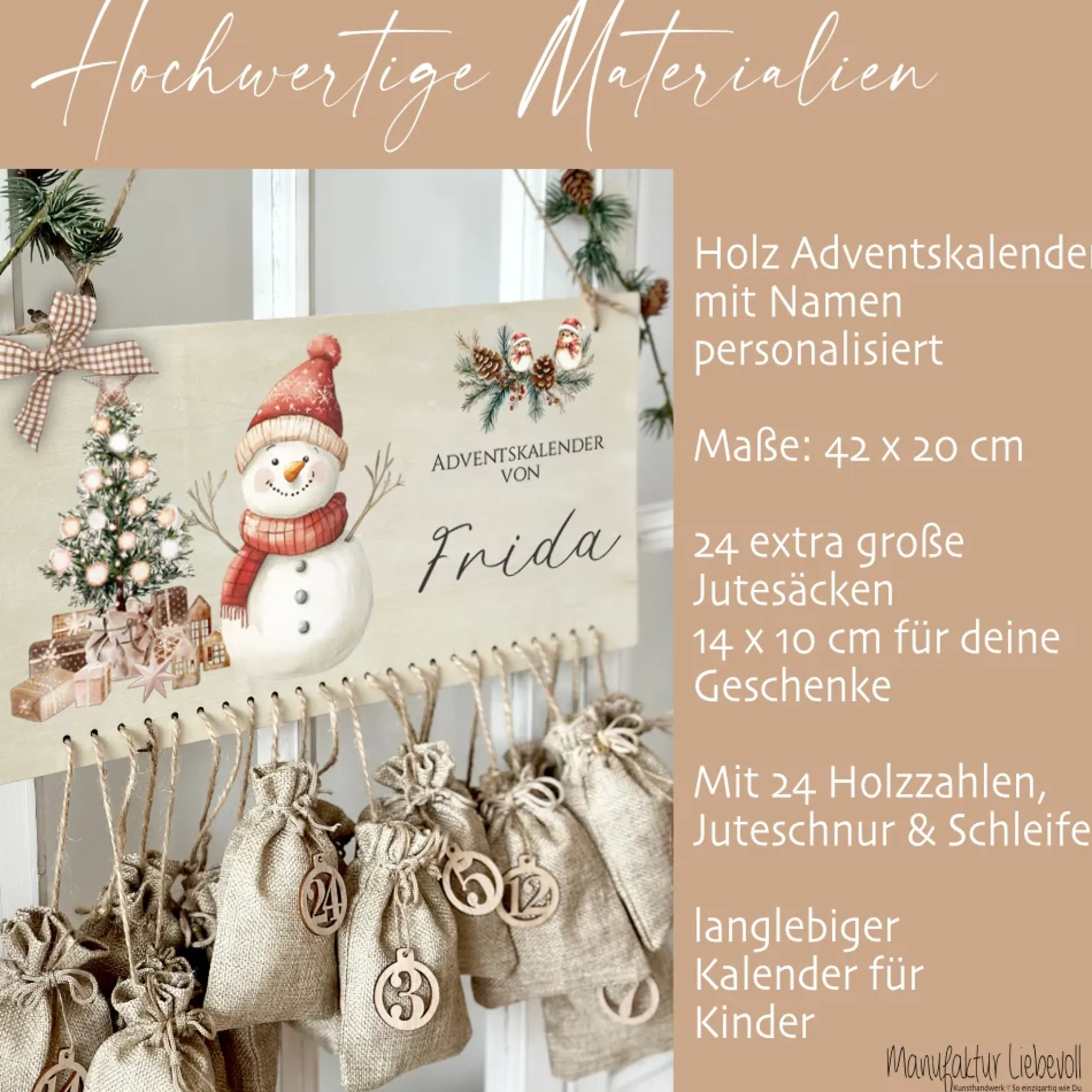 Personalisierter " Schneemann " Adventskalender mit Namen für Kinder zum Befüllen Zur Adventszeit
