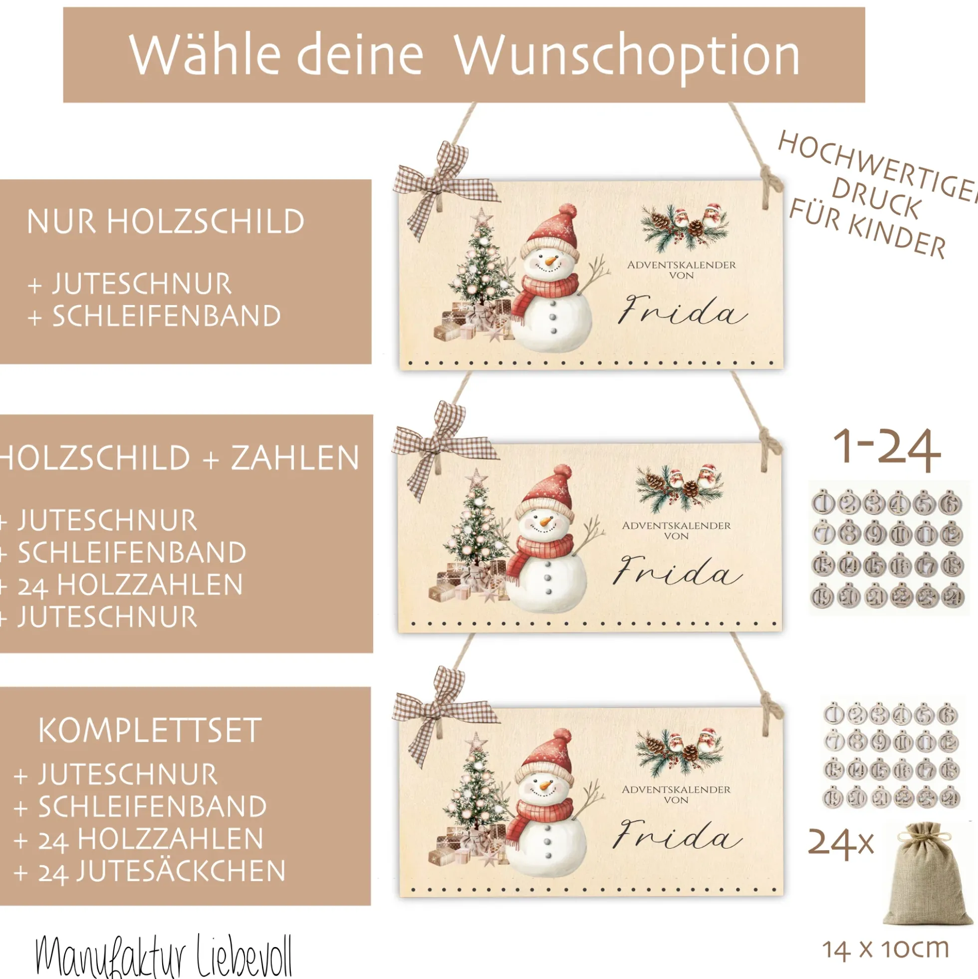 Personalisierter " Schneemann " Adventskalender mit Namen für Kinder zum Befüllen Zur Adventszeit