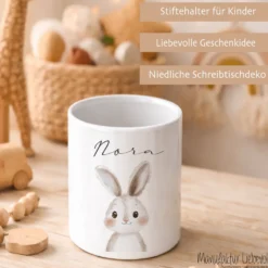 Personalisierter Stiftehalter Waldtiere – Keramik Stifteköcher mit Namen für Kinder