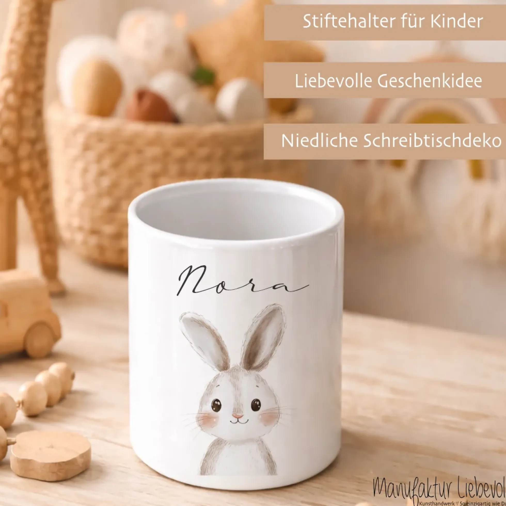 Personalisierter Stiftehalter Waldtiere – Keramik Stifteköcher mit Namen für Kinder