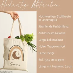 Personalisierter Stoffbeutel für Kinder, Stofftasche mit Regenbogen und Namen