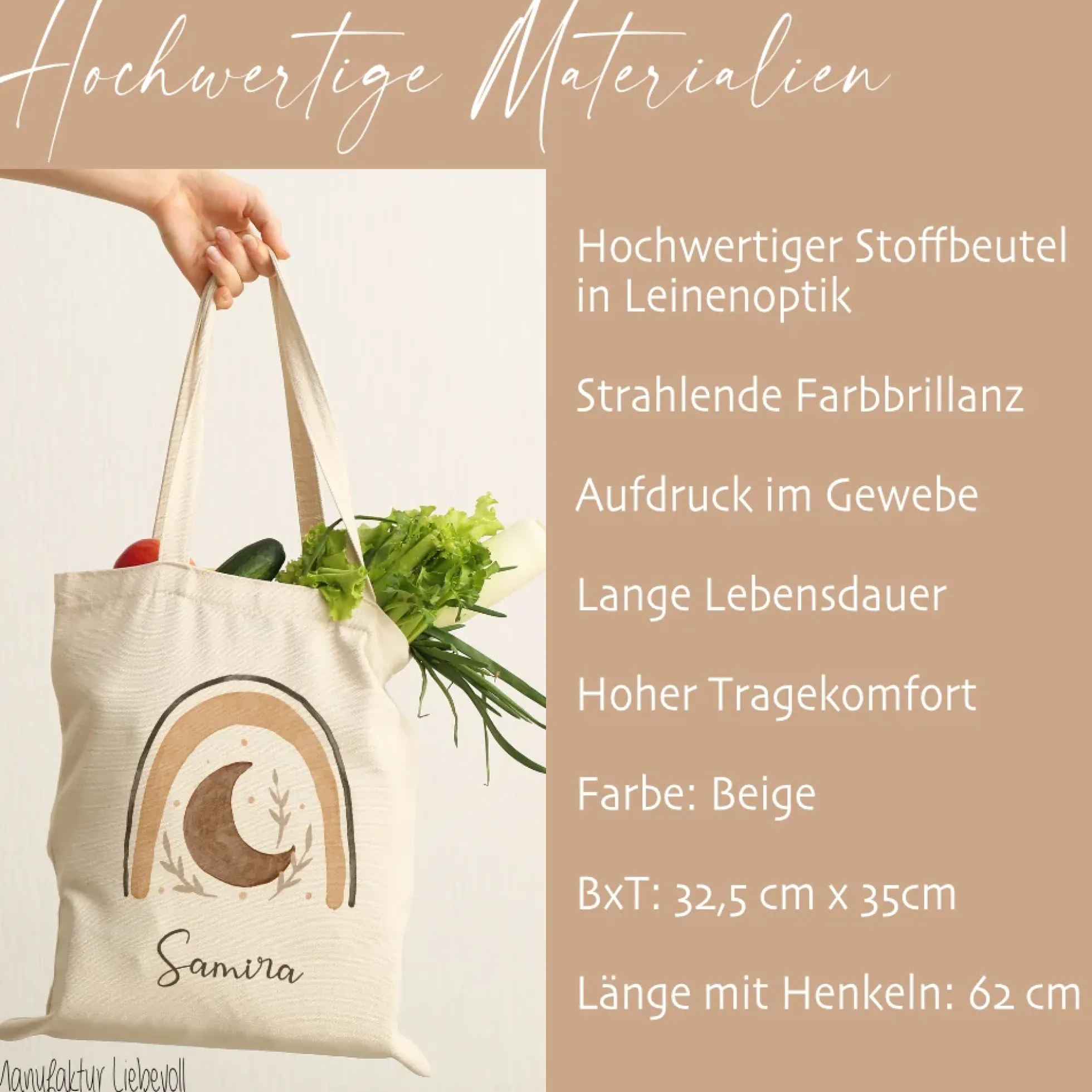 Personalisierter Stoffbeutel für Kinder, Stofftasche mit Regenbogen und Namen
