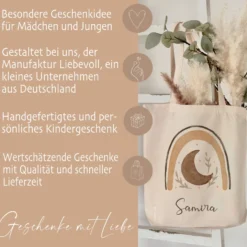 Personalisierter Stoffbeutel für Kinder, Stofftasche mit Regenbogen und Namen