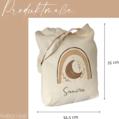 Personalisierter Stoffbeutel für Kinder, Stofftasche mit Regenbogen und Namen