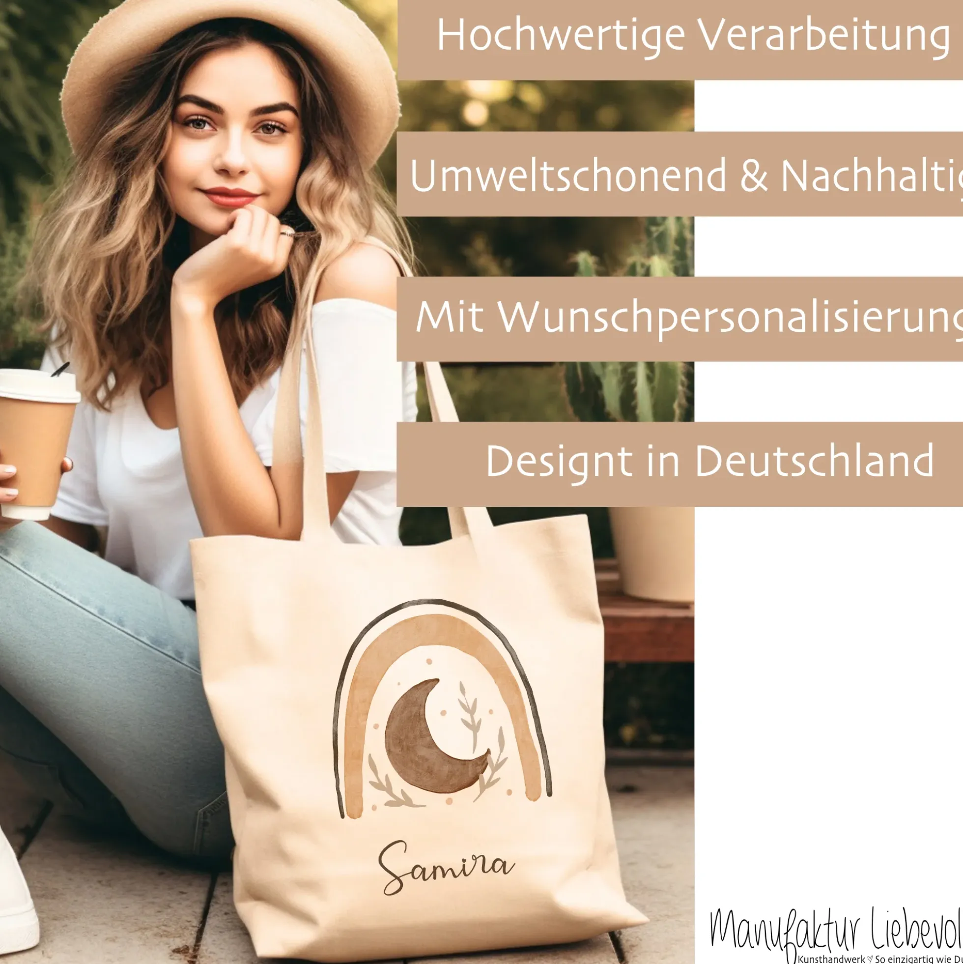 Personalisierter Stoffbeutel für Kinder, Stofftasche mit Regenbogen und Namen