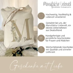 Personalisierter Stoffbeutel Eukalyptus mit Buchstaben u. Namen | Stofftasche mit Initialen für Frauen