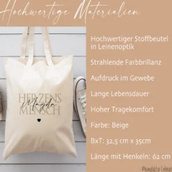 Personalisierter Stoffbeutel für Frauen, 3 Motive: Herzensmensch, Lieblingsmensch, Busenfreundin