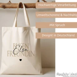 Personalisierter Stoffbeutel für Frauen, 3 Motive: Herzensmensch, Lieblingsmensch, Busenfreundin