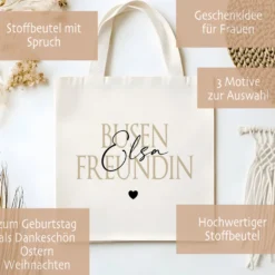 Personalisierter Stoffbeutel für Frauen, 3 Motive: Herzensmensch, Lieblingsmensch, Busenfreundin