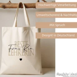 Personalisierter Stoffbeutel, 3 Motive: Beste Erzieherin, Beste Lehrerin, Beste Hebamme