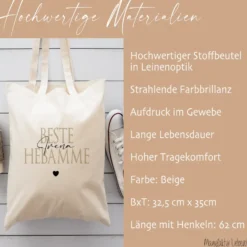 Personalisierter Stoffbeutel, 3 Motive: Beste Erzieherin, Beste Lehrerin, Beste Hebamme