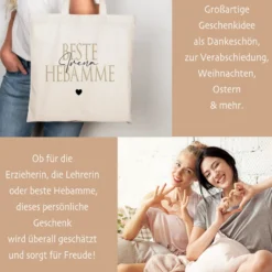 Personalisierter Stoffbeutel, 3 Motive: Beste Erzieherin, Beste Lehrerin, Beste Hebamme