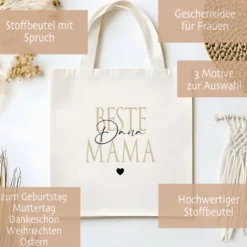 Personalisierter Stoffbeutel, 3 Motive: Beste Mama, Beste Oma, Beste Schwester