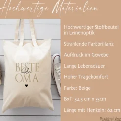 Personalisierter Stoffbeutel, 3 Motive: Beste Mama, Beste Oma, Beste Schwester
