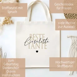 Personalisierter Stoffbeutel, 3 Motive: Beste Tante, Beste Patentante, Wunschtext