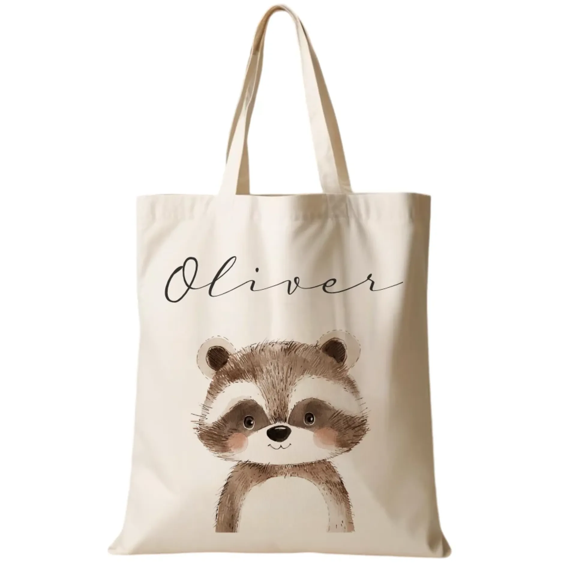 Personalisierter Stoffbeutel für Kinder mit Namen & Waldtier-Motiv Kinderbeutel – Beige Leinenoptik