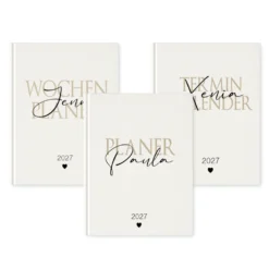 Personalisierter Terminplaner 2027 Din A5 | Hardcover Buchkalender mit Name | Weißes Cover, Modernes Design