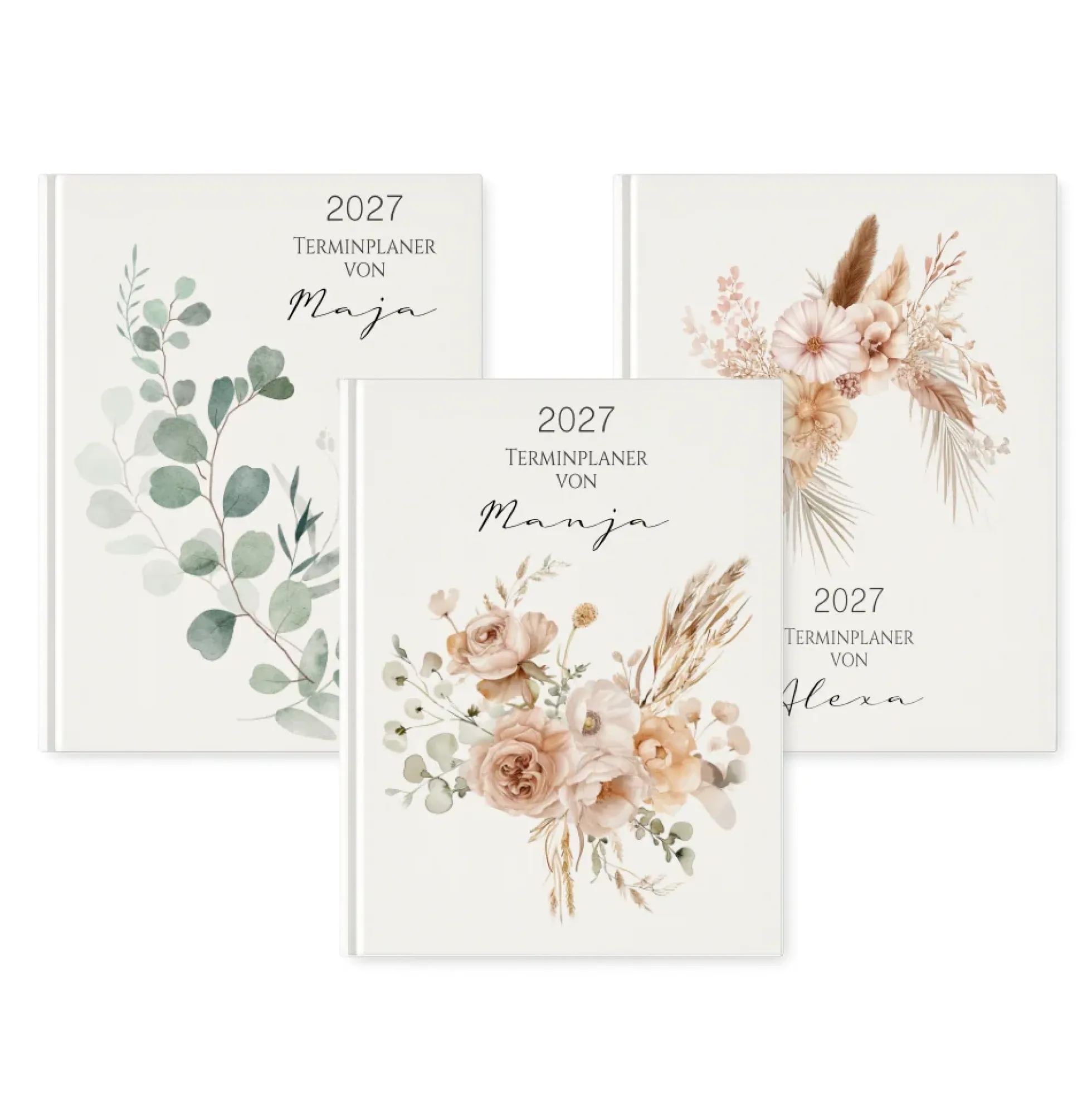 Personalisierter Terminplaner 2027 Din A5 | Hardcover Buchkalender mit Name | Florales & Boho Design