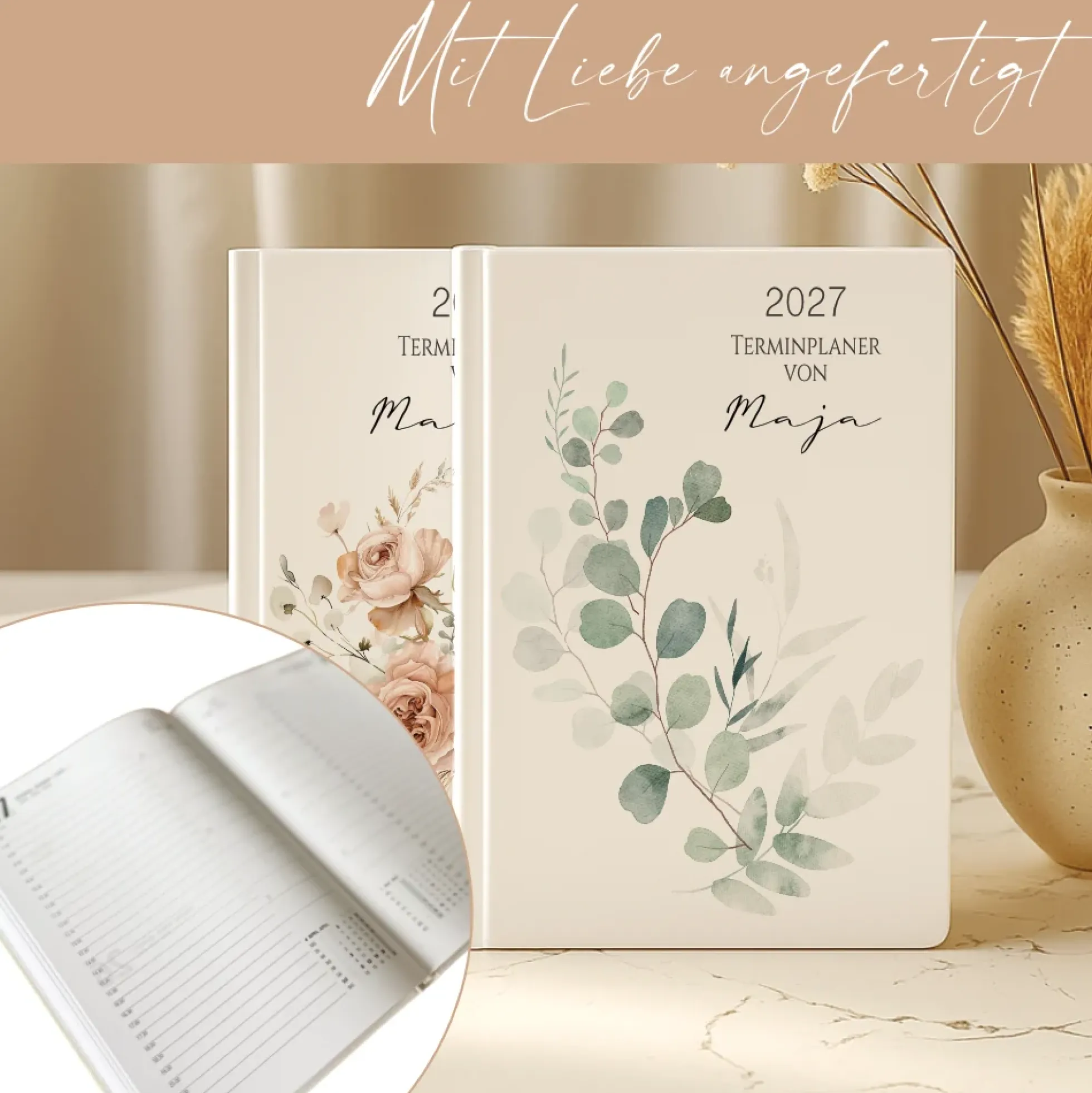 Personalisierter Terminplaner 2027 Din A5 | Hardcover Buchkalender mit Name | Florales & Boho Design