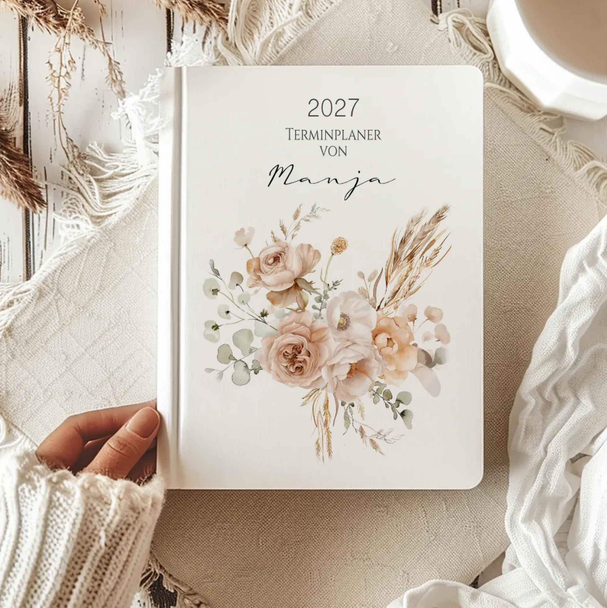 Personalisierter Terminplaner 2027 Din A5 | Hardcover Buchkalender mit Name | Florales & Boho Design