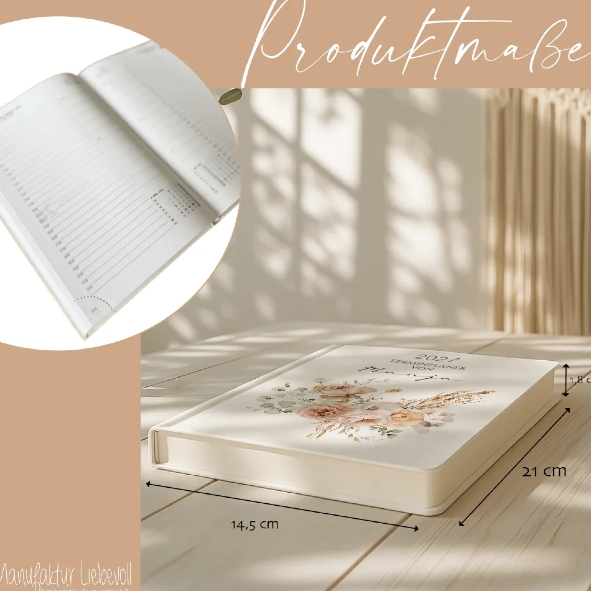 Personalisierter Terminplaner 2027 Din A5 | Hardcover Buchkalender mit Name | Florales & Boho Design