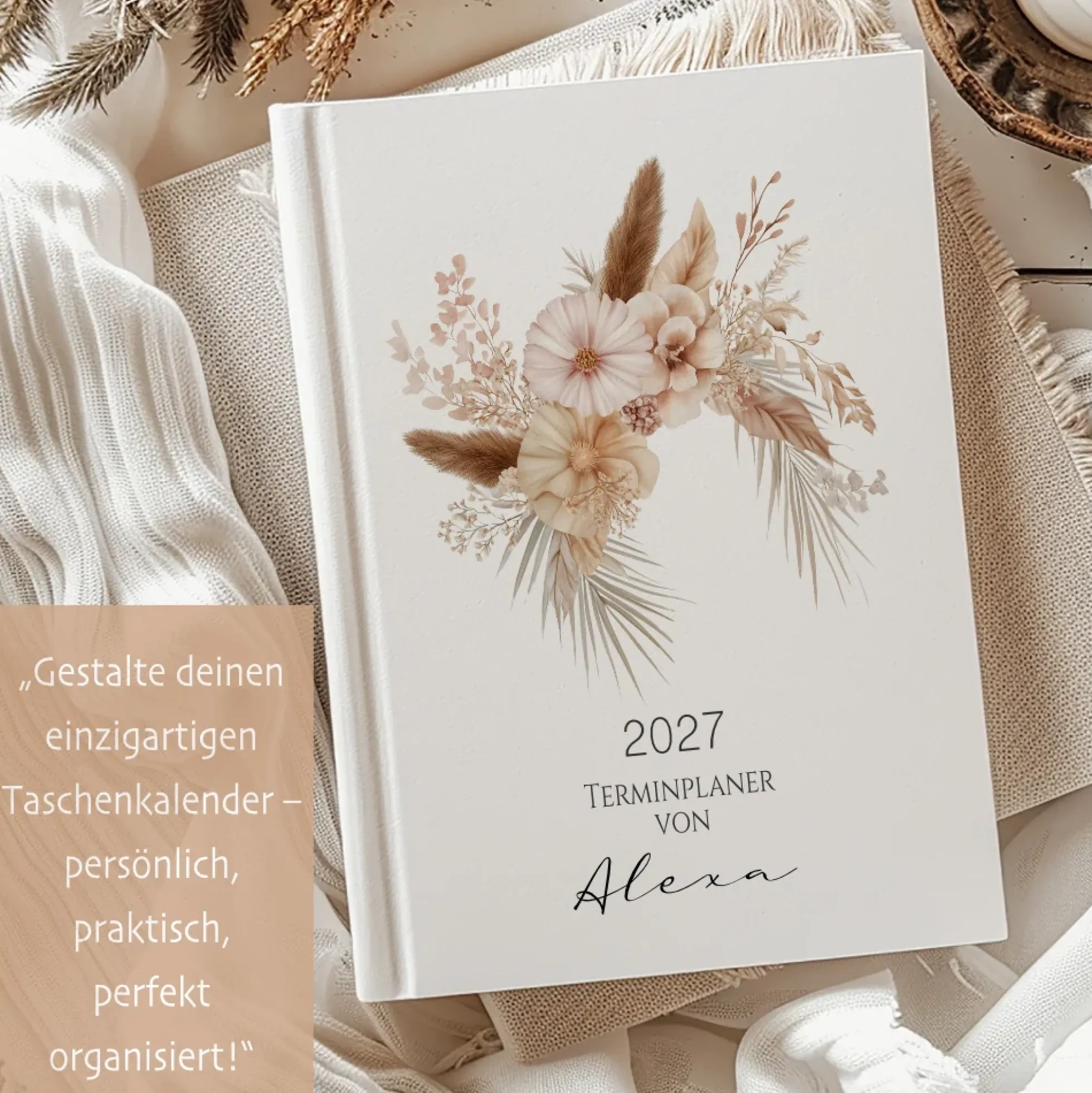 Personalisierter Terminplaner 2027 Din A5 | Hardcover Buchkalender mit Name | Florales & Boho Design