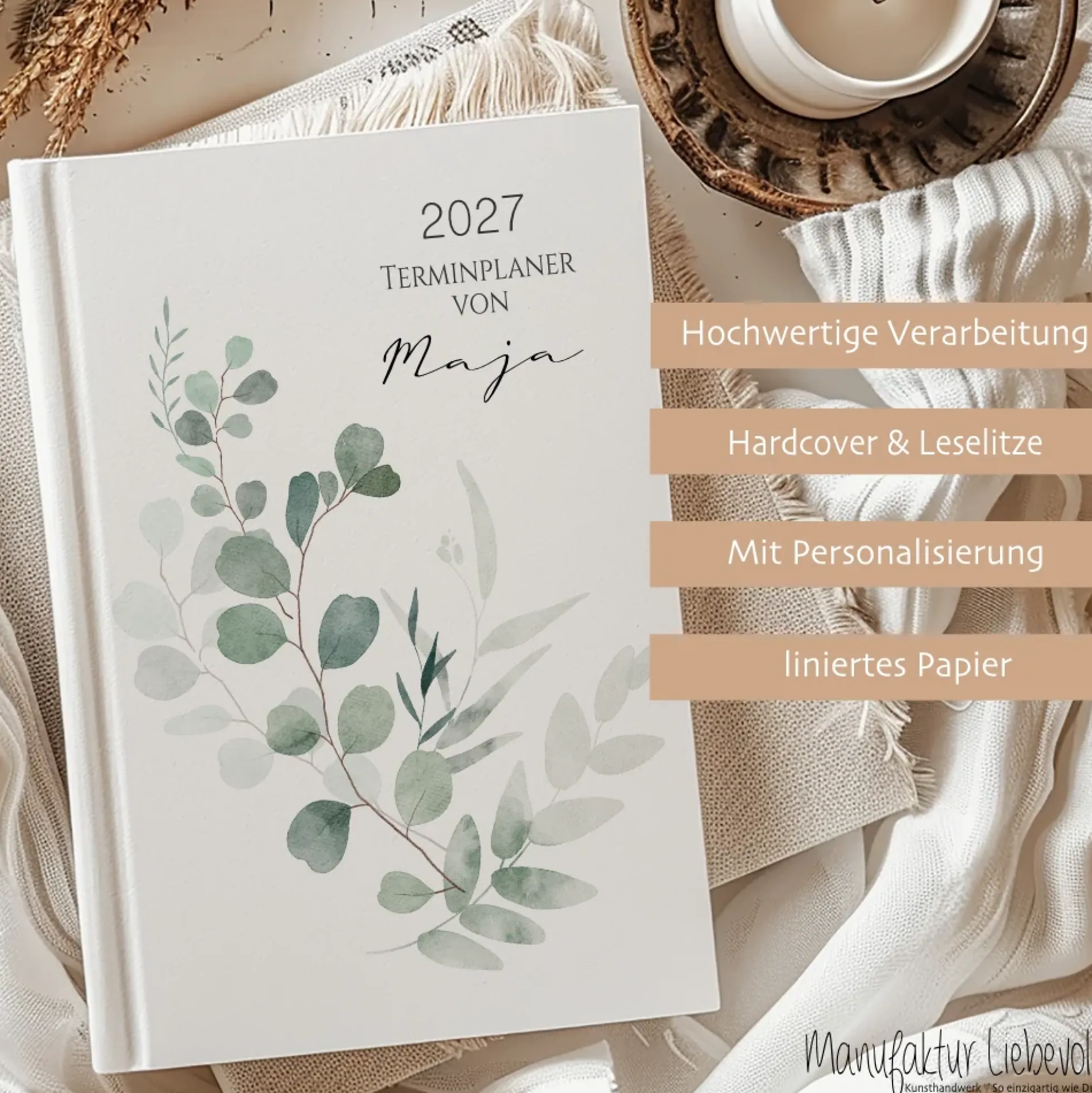 Personalisierter Terminplaner 2027 Din A5 | Hardcover Buchkalender mit Name | Florales & Boho Design