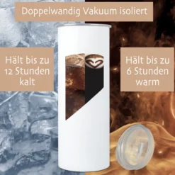 Personalisierter Thermobecher mit Namen & Initialen Boho Floral Edelstahl Kaffeebecher to go mit Strohhalm Geschenk für Frauen u. Mädchen