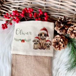 Personalisierter Weihnachtsstrumpf Erdmännchen für Mädchen, Jungen Teenager mit Namen zum Nikolaus und Weihnachten | Nikolausstrumpf Geschenkidee für Kinder I 7 Motivvarianten zur Auswahl