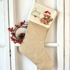 Personalisierter Weihnachtsstrumpf Äffchen für Mädchen u. Jungen mit Namen zum Nikolaus und Weihnachten | Nikolausstrumpf Geschenkidee für Kinder I 7 Motivvarianten zur Auswahl