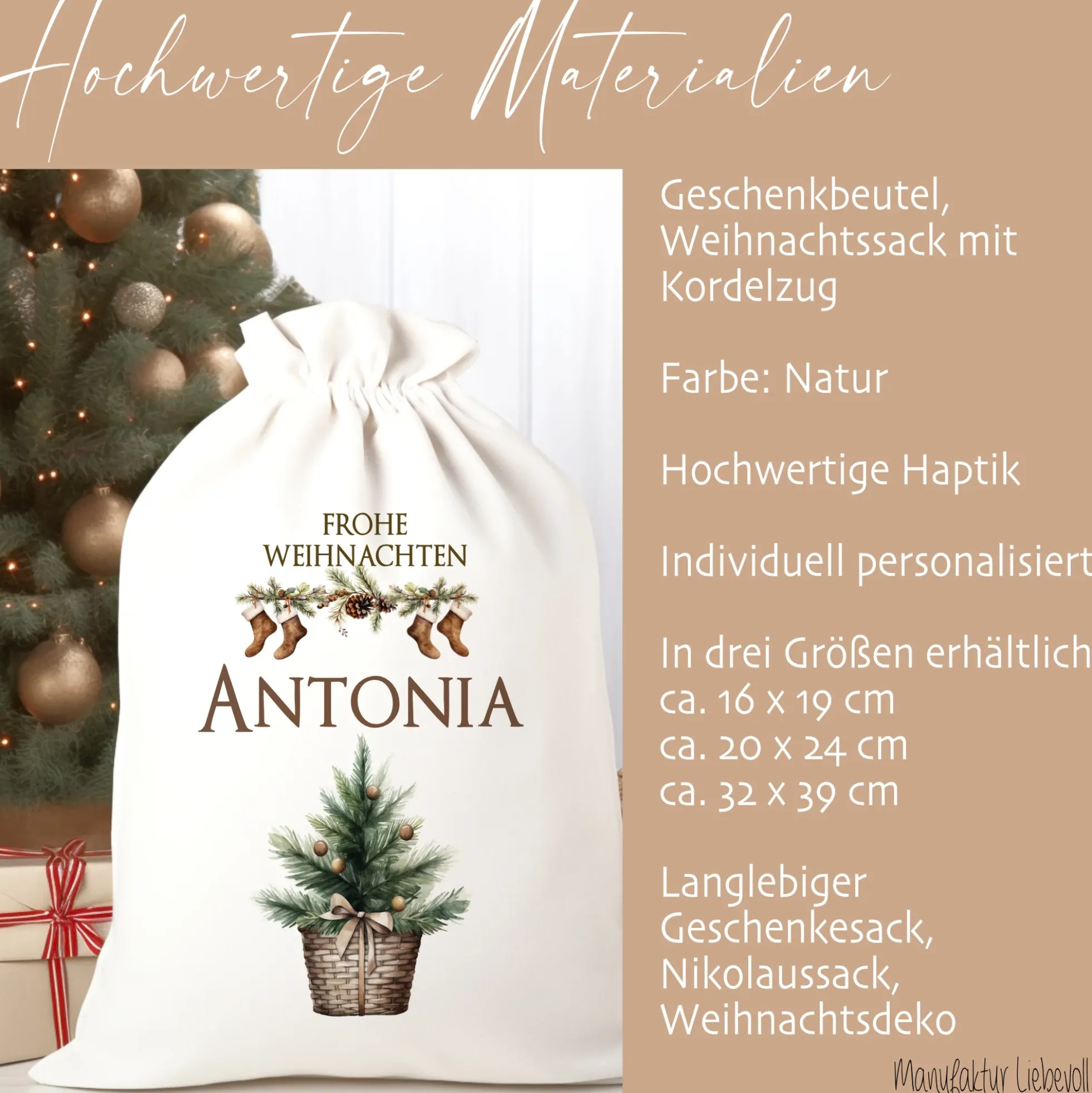Personalisierter Weihnachtssack "Tannenbaum" zum Befüllen für Erwachsene und Kinder zu Weihnachten