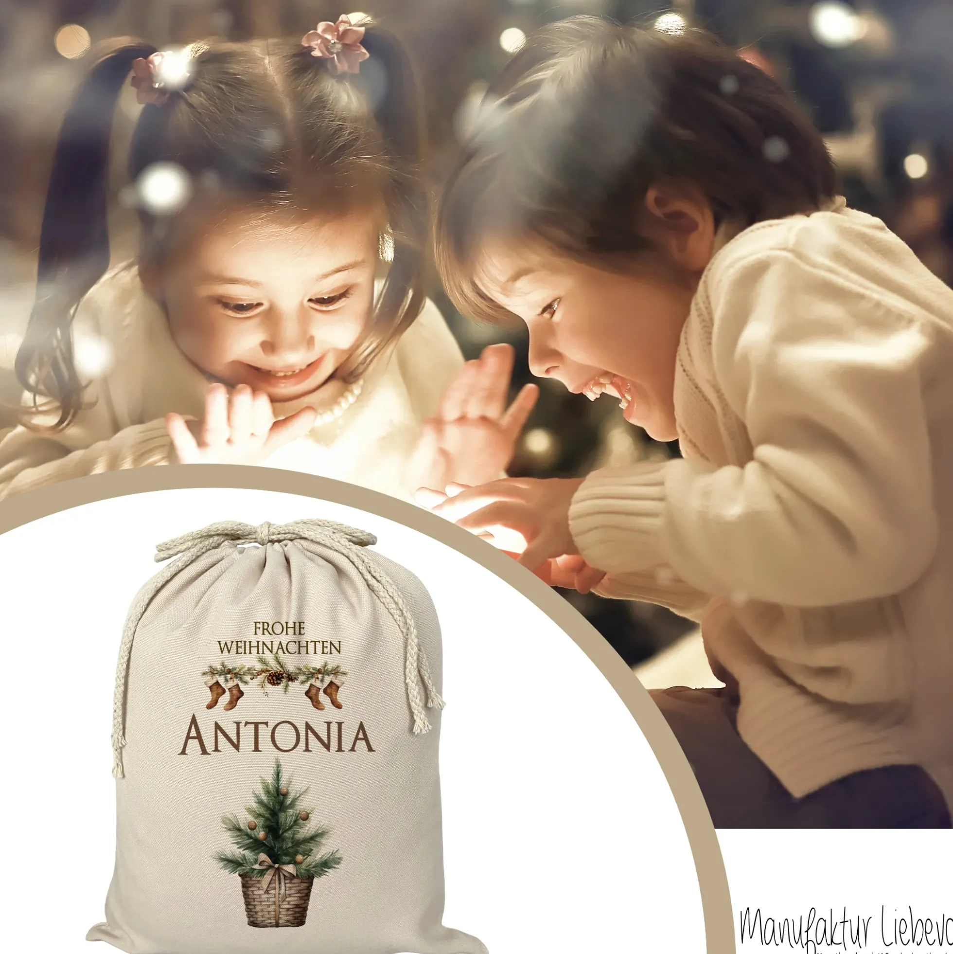Personalisierter Weihnachtssack "Tannenbaum" zum Befüllen für Erwachsene und Kinder zu Weihnachten