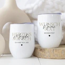 Personalisierter Weinbecher Herzensmensch und Wunschtext aus Edelstahl