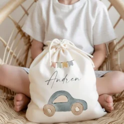 Personalisierter Zuziehbeutel für Kinder | Motive: Regenbogen, Auto, Elefant