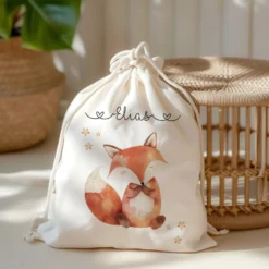Personalisierter Zuziehbeutel für Kinder | Motive: Fuchs, Hund, Waschbär