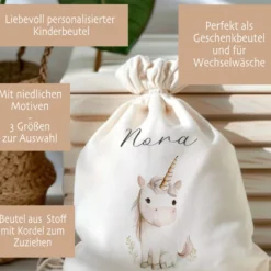 Personalisierter Zuziehbeutel für Kinder | Motive: Prinzessin, Einhorn, Märchen