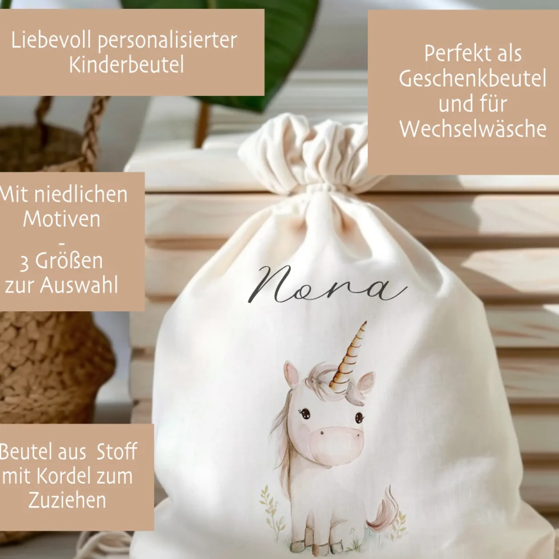 Personalisierter Zuziehbeutel für Kinder | Motive: Prinzessin, Einhorn, Märchen