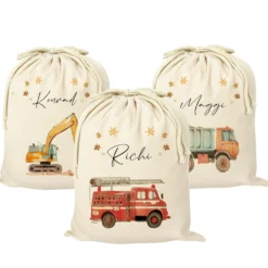 Personalisierter Zuziehbeutel für Kinder | Motive: Bagger, LKW, Feuerwehr
