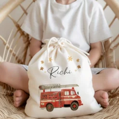 Personalisierter Zuziehbeutel für Kinder | Motive: Bagger, LKW, Feuerwehr