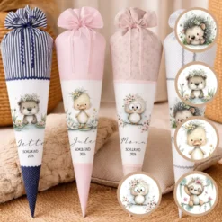 Personalisierte Schultüte aus Stoff – Individuelle Zuckertüte mit Namen & Motiv – 35cm & 70cm