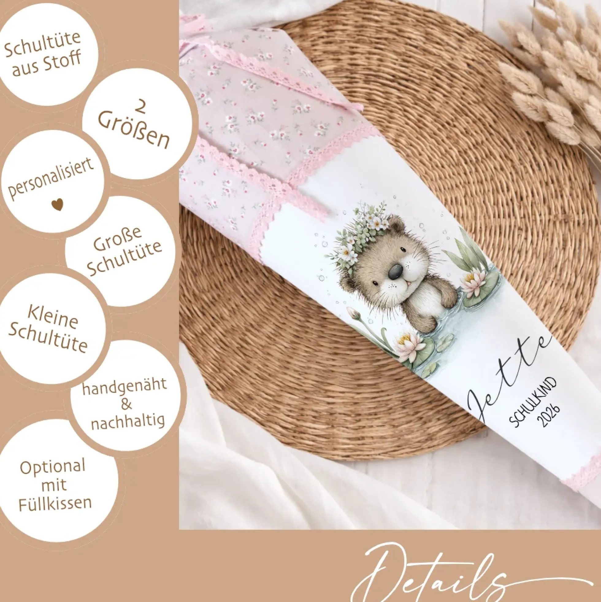 Personalisierte Schultüte aus Stoff – Individuelle Zuckertüte mit Namen & Motiv – 35cm & 70cm