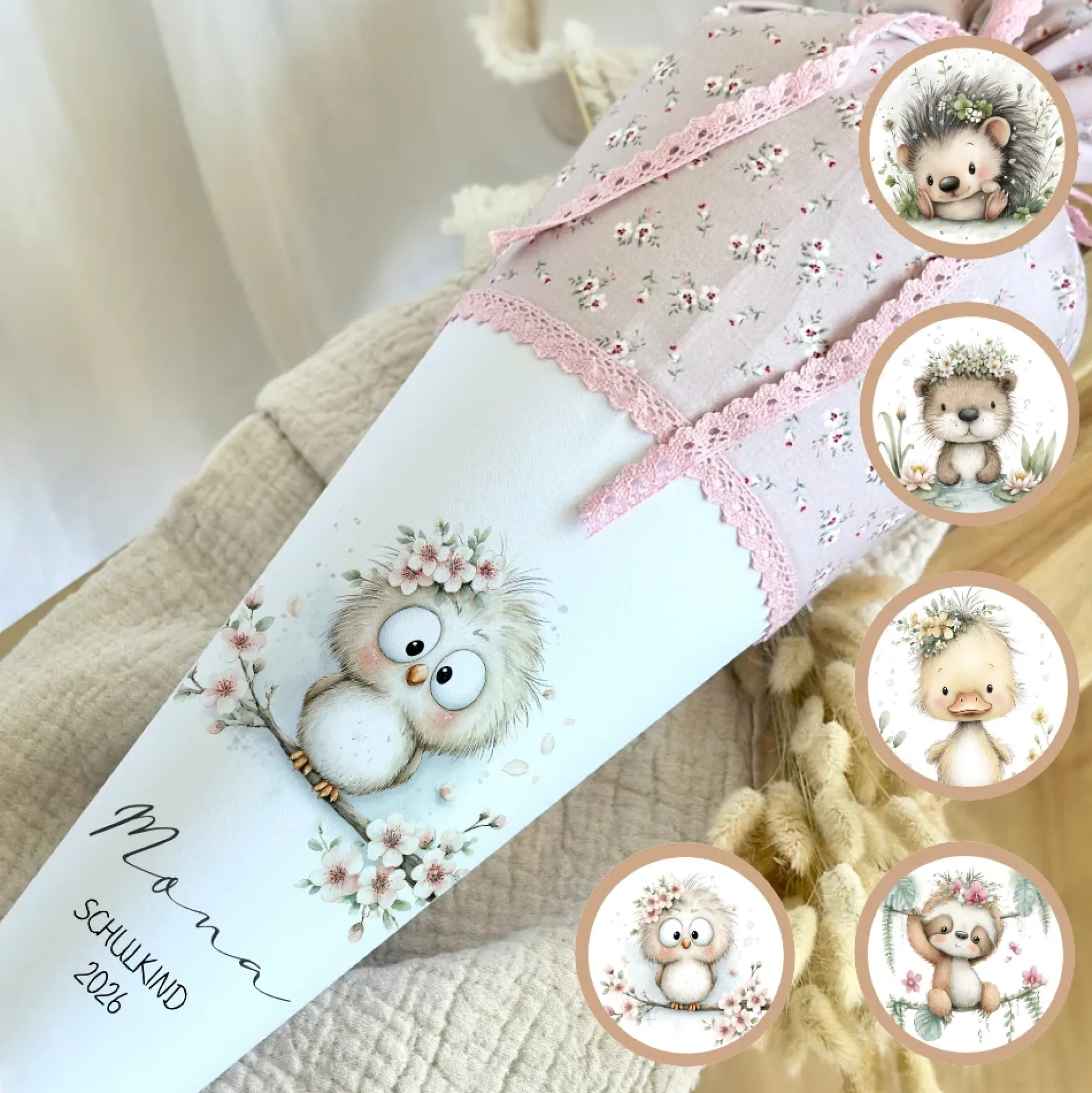 Personalisierte Schultüte aus Stoff – Individuelle Zuckertüte mit Namen & Motiv – 35cm & 70cm