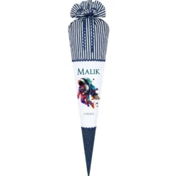 Personalisierte Schultüte Stoff Blau Junge Astronaut Weltall Weltraum Raumfahrt Wunschname Einschulungstüte 70 cm | Optional mit Füllkissen und Spitzenschutz