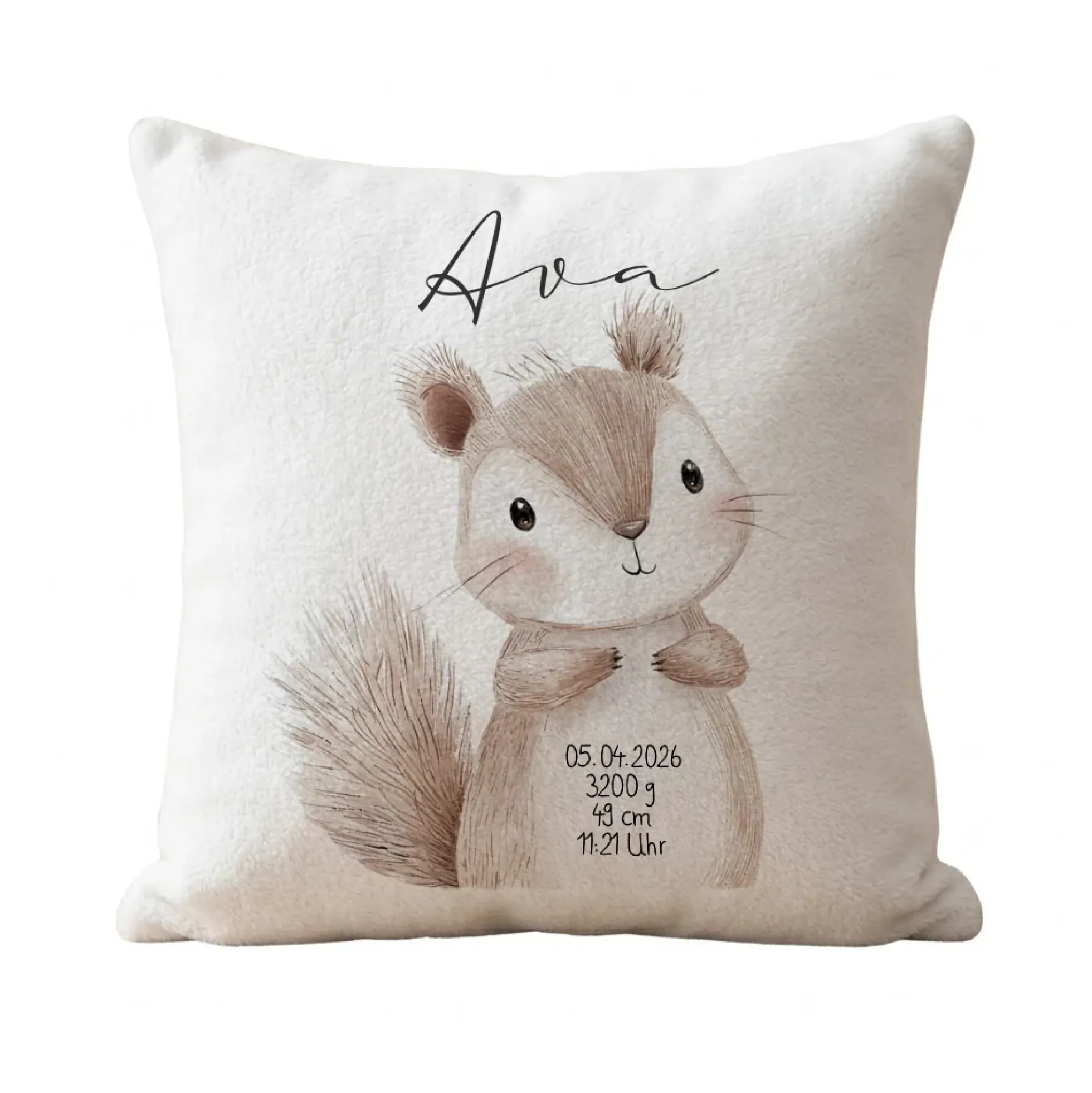 Personalisiertes flauschiges Babykissen mit Geburtsdaten – Waldtiere 40x40cm inkl. Füllung
