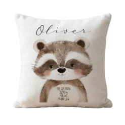 Personalisiertes flauschiges Babykissen mit Geburtsdaten – Waldtiere 40x40cm inkl. Füllung