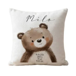 Personalisiertes flauschiges Babykissen mit Geburtsdaten – Waldtiere 40x40cm inkl. Füllung