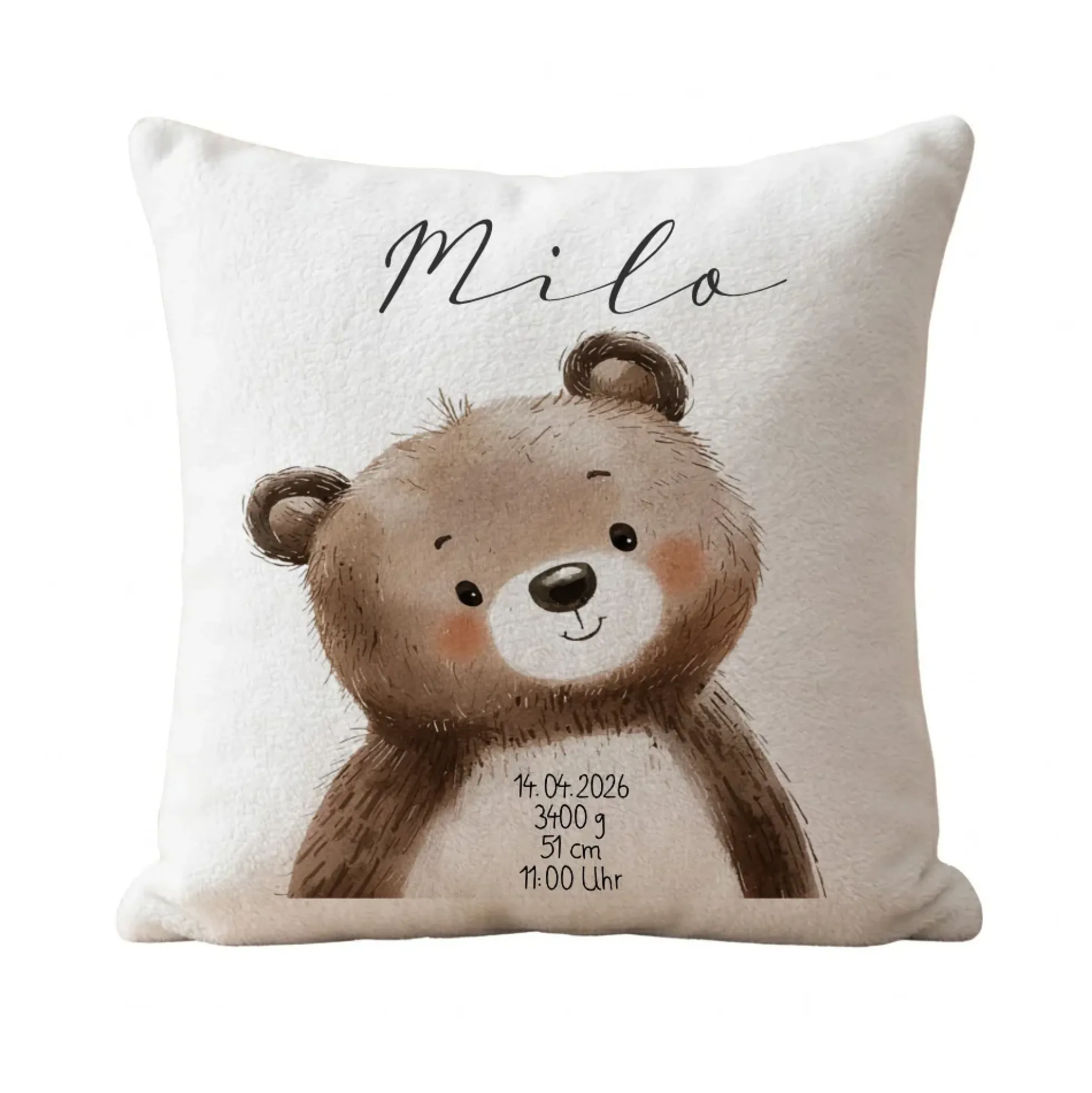 Personalisiertes flauschiges Babykissen mit Geburtsdaten – Waldtiere 40x40cm inkl. Füllung