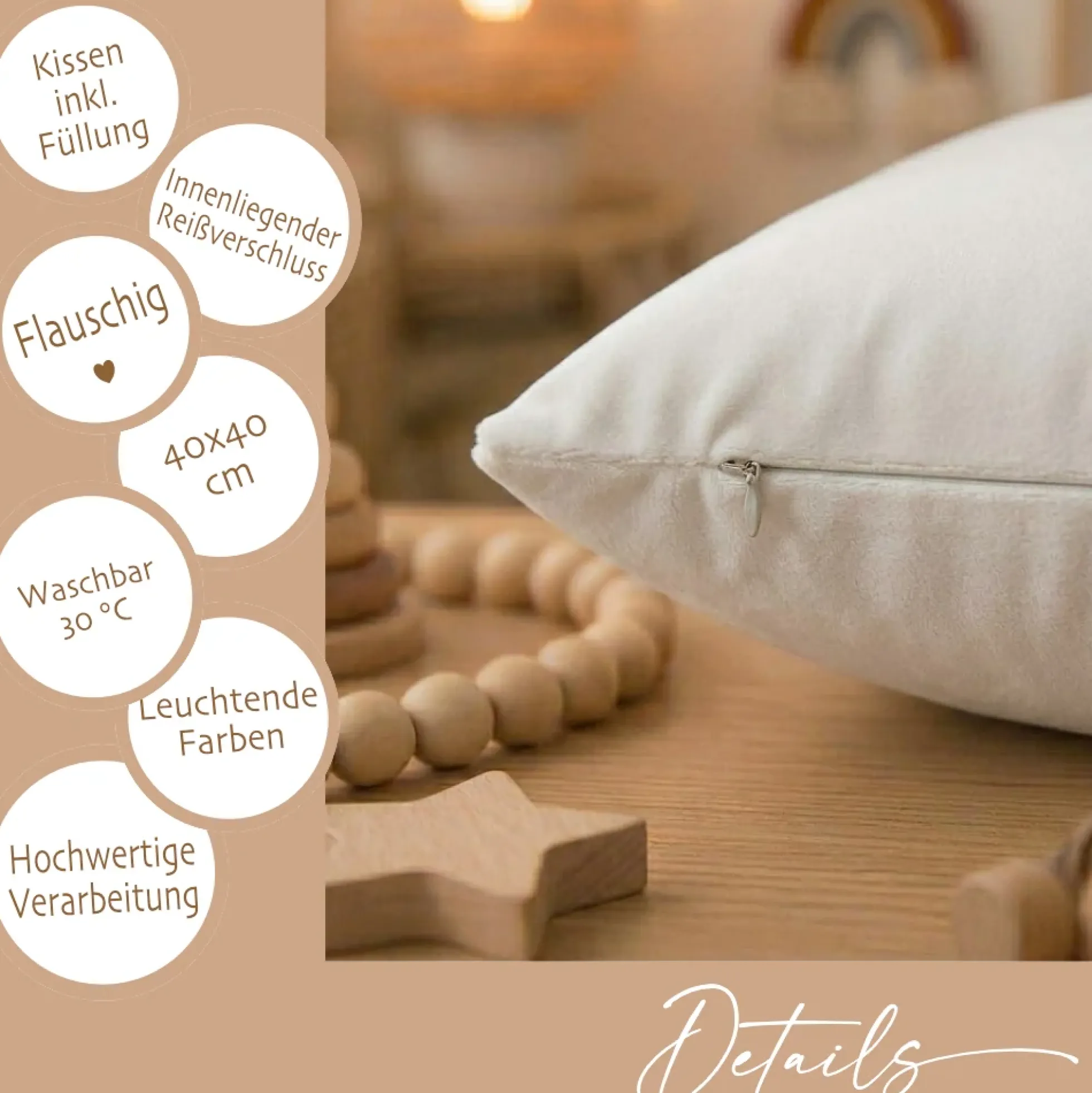 Personalisiertes flauschiges Babykissen mit Geburtsdaten – Waldtiere 40x40cm inkl. Füllung
