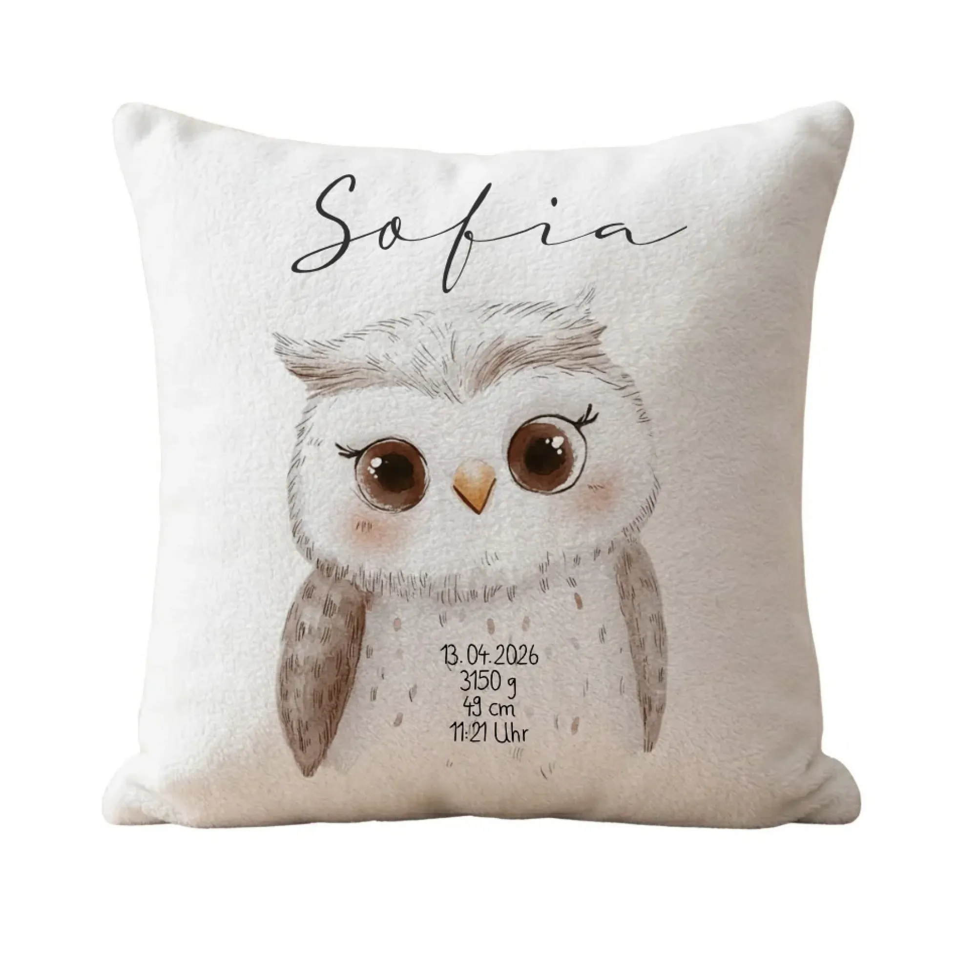 Personalisiertes flauschiges Babykissen mit Geburtsdaten – Waldtiere 40x40cm inkl. Füllung